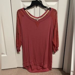 Faded rose jewel chiffon long sleeve top